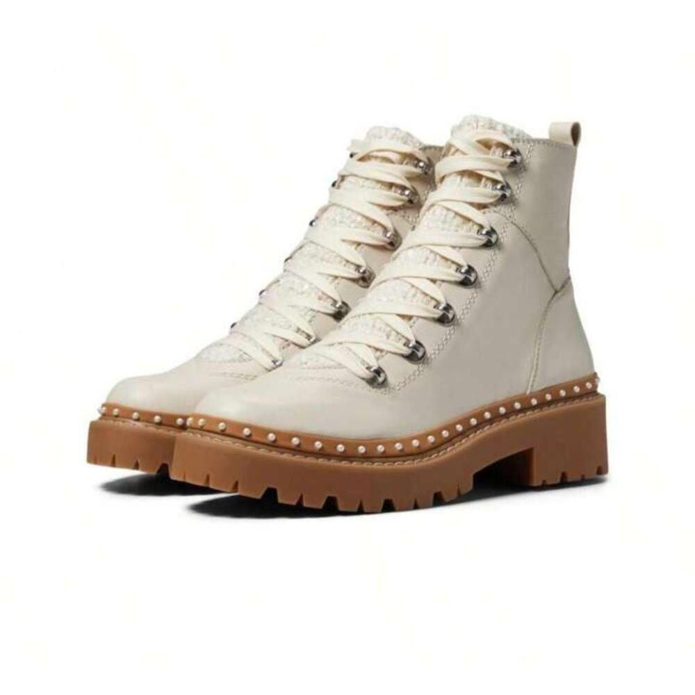 Steve Madden Rainier Ivory Leather Platform Lug Sole Hiking Ankle Boot Size 8.5